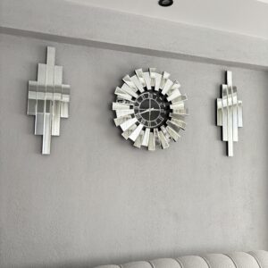 60 CM GÜMÜŞ ÖNÜ CAMLI ROMA RAKAMLI LÜKS SET İÇİ SİYAH